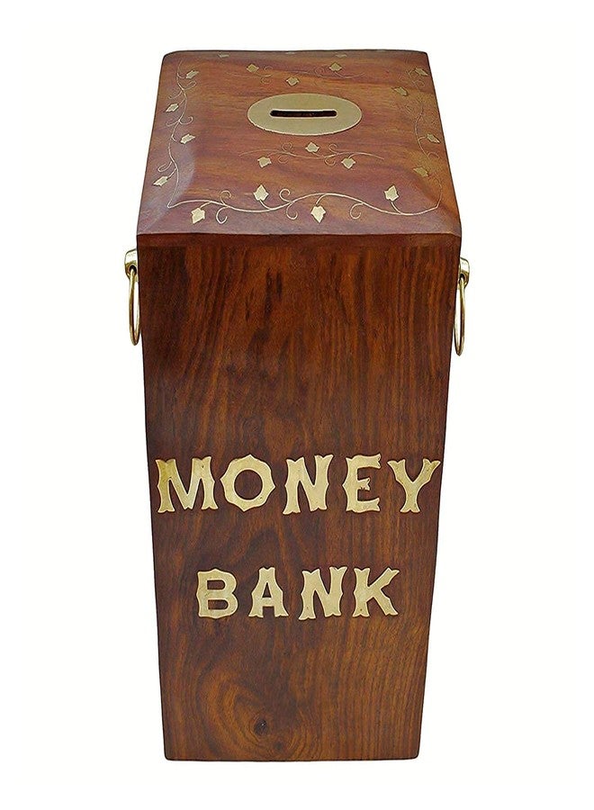 Giftoshopee Wooden Piggy Bank for Kids, (15.5 * 11 * 11cm)(6 * 4 inch) Handcrafted Brown Design Large Size Made by SHEESHAM Wood and Brass Golden Work/Piggy Bank/Money Bank/Money Box/Good for Saving - Image 4